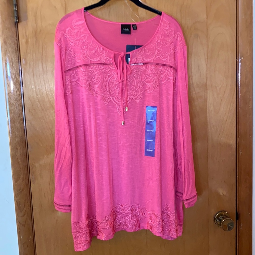 NWT Rafaella Embroidered Knit Top XXL 3/4 sleeves